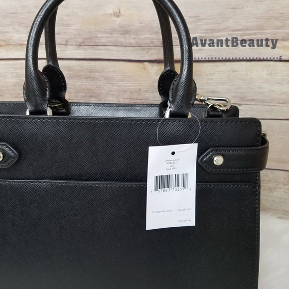 Kate Spade New York Staci Medium Satchel Black Crossbody With Cat Meow Key Fob - Picture 8 of 15